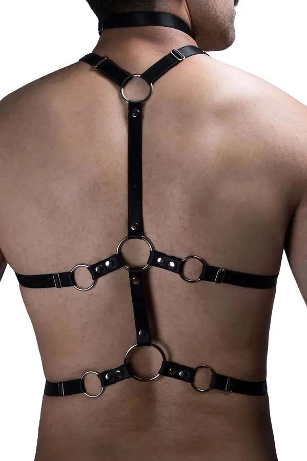 Laced Faux Leather Chest Harness with O-Rings