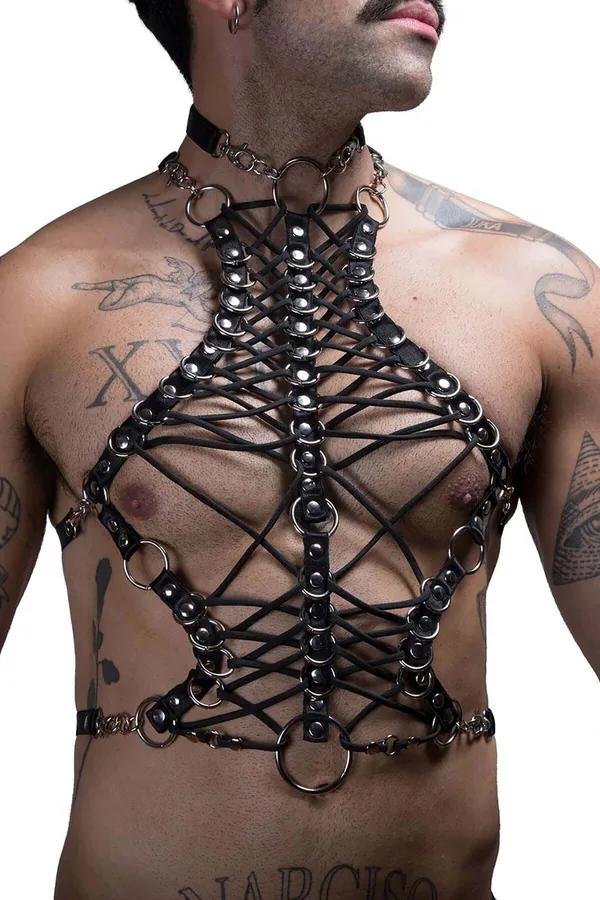 Strappy Body Harness with Choker & Chain
