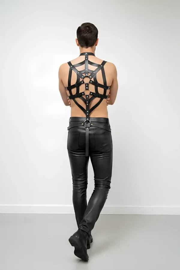 Web Pattern Faux Leather Full Body Harness