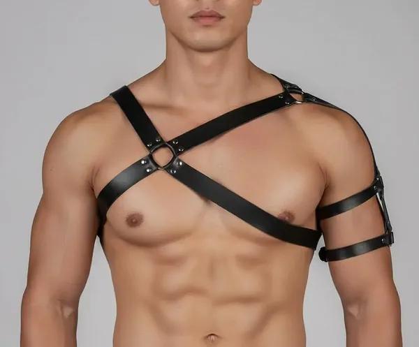 Asymmetric Vegan Leather Chest & Arm Harness