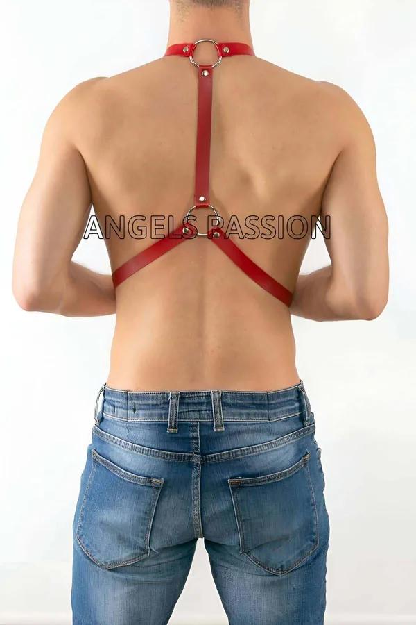 Red Faux Leather Suspender Harness with O-Rings