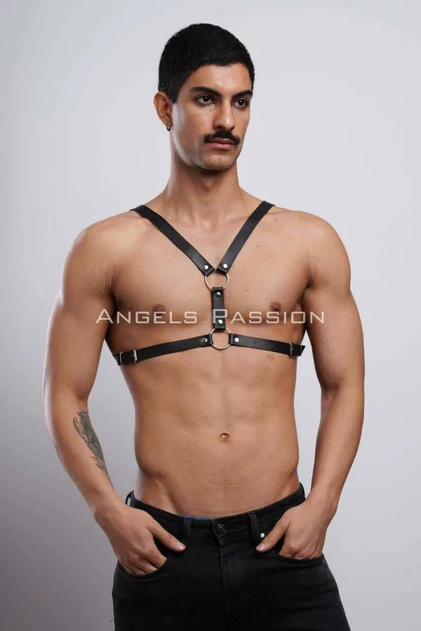 Adjustable Faux Leather Chest Harness with O-Rings