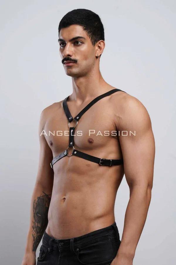 Adjustable Faux Leather Chest Harness with O-Rings