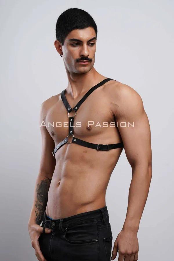 Adjustable Faux Leather Chest Harness with O-Rings