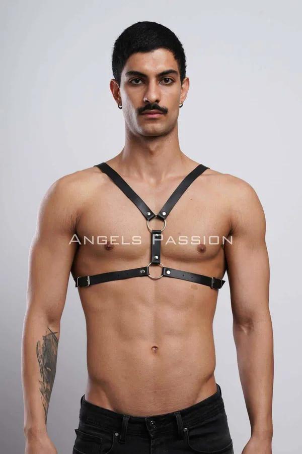 Adjustable Faux Leather Chest Harness with O-Rings