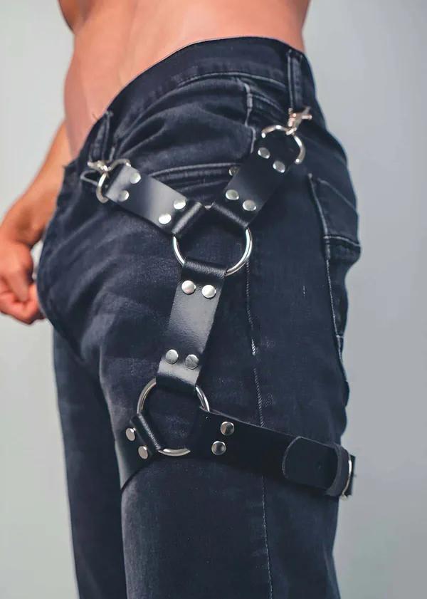 Black Faux Leather Thigh Harness with Adjustable O-Rings