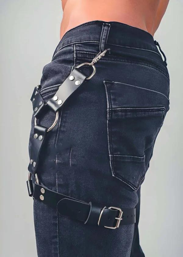 Black Faux Leather Thigh Harness with Adjustable O-Rings