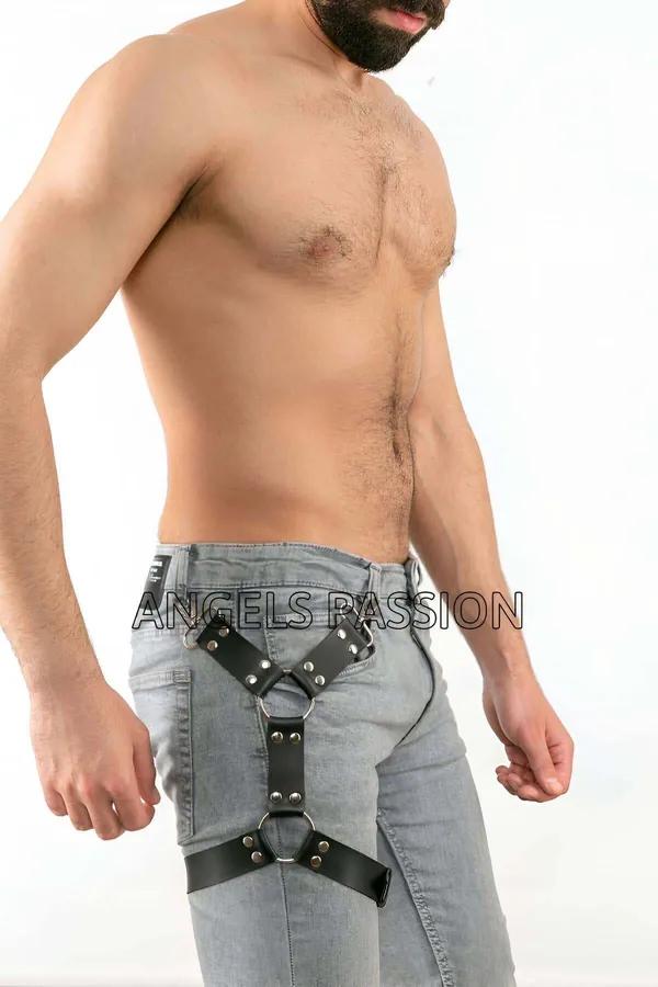 Black Faux Leather Leg Harness with O-Rings