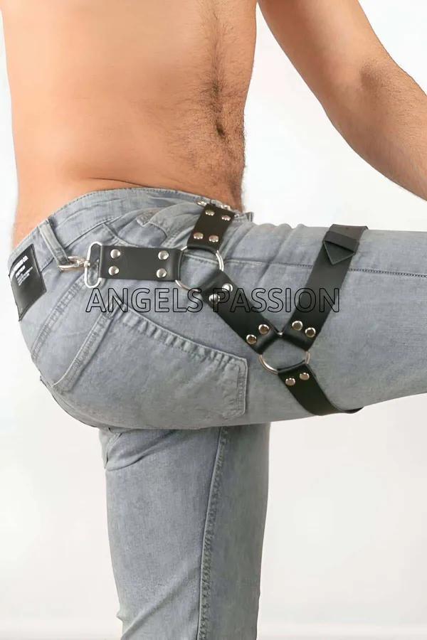Black Faux Leather Leg Harness with O-Rings