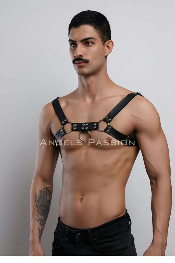 Adjustable Faux Leather Body Harness with O-Rings