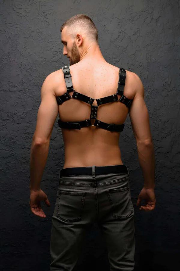 Structured Faux Leather Chest Harness with O-Rings