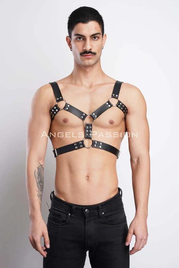 Studded Faux Leather Chest Harness with O-Rings