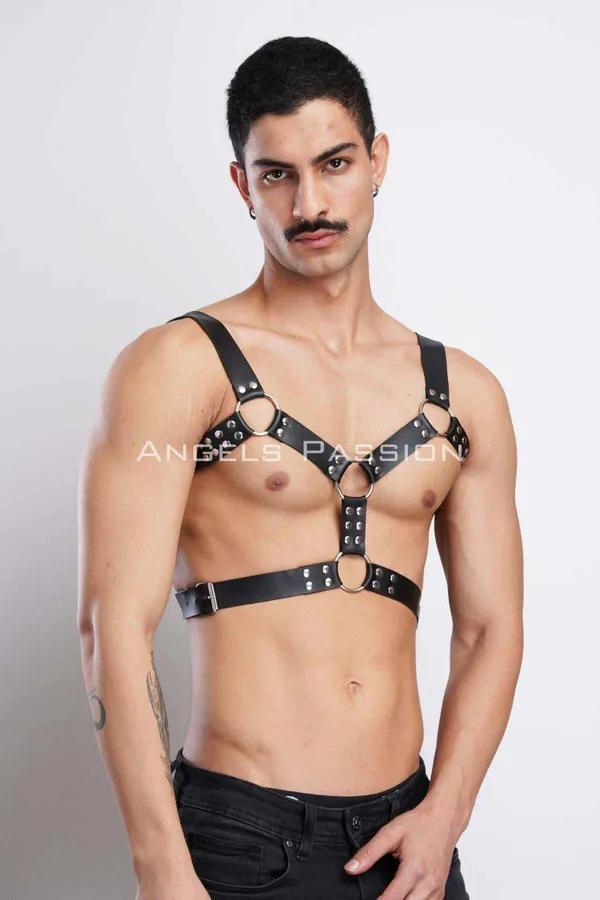Studded Faux Leather Chest Harness with O-Rings