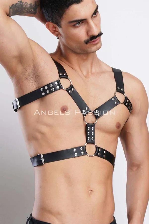 Studded Faux Leather Chest Harness with O-Rings