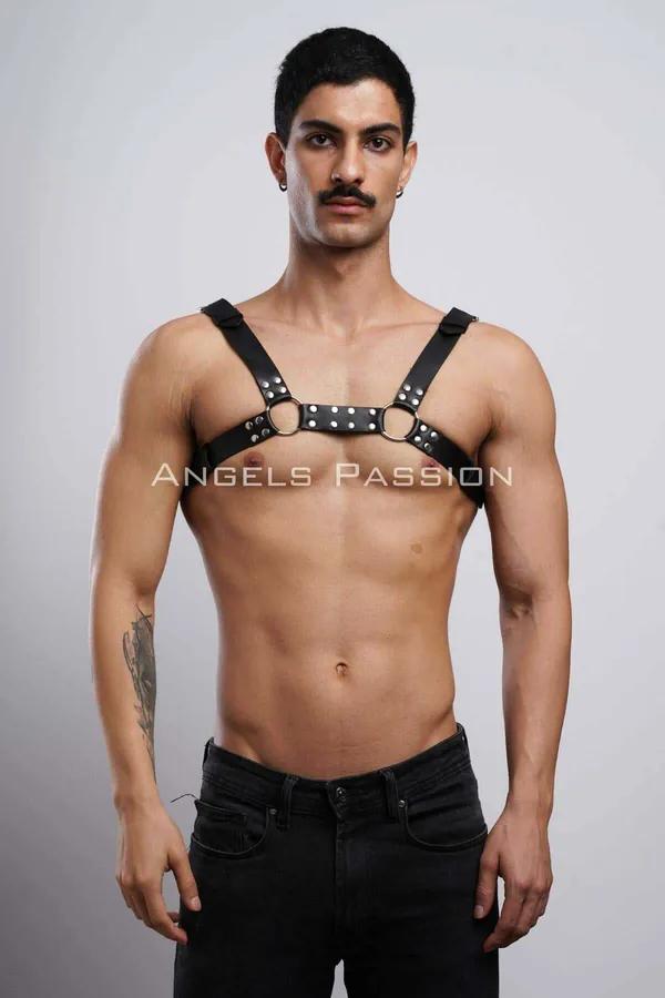 Studded Faux Leather Chest Harness with O-Rings
