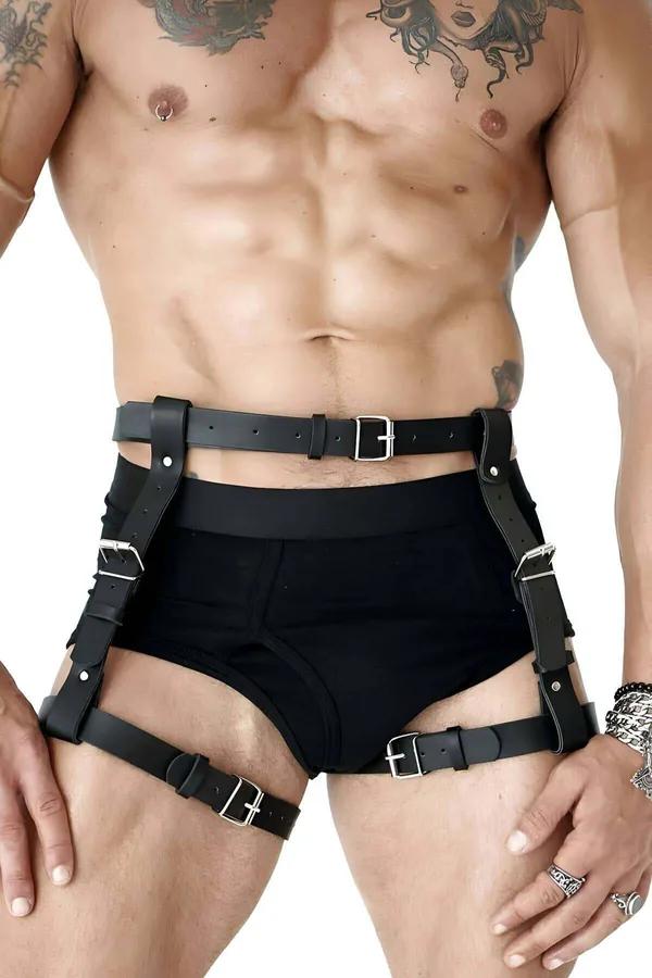 Adjustable Faux Leather Body Harness with Thigh Straps