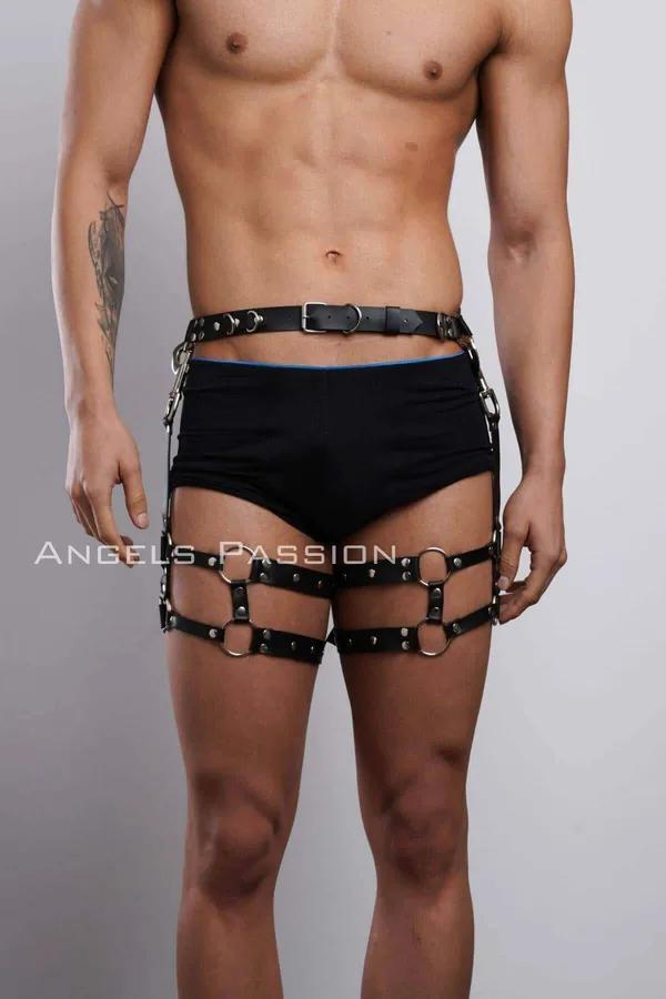 Black Faux Leather Thigh Harness with O-Rings