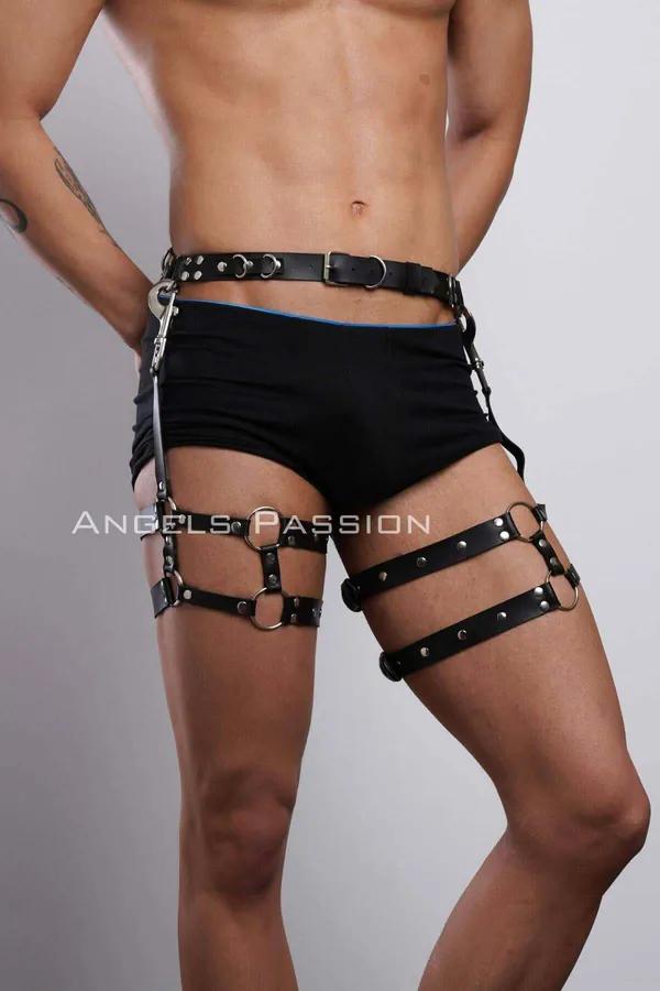 Black Faux Leather Thigh Harness with O-Rings