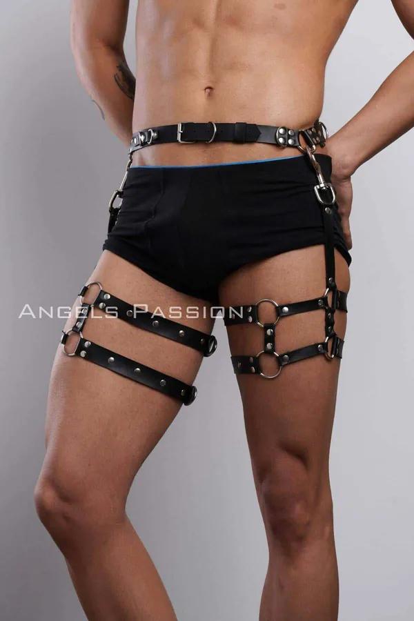 Black Faux Leather Thigh Harness with O-Rings