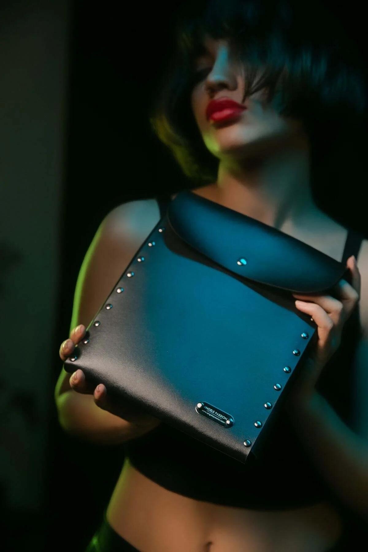 Studded Faux Leather Shoulder Bag with Metal Branding