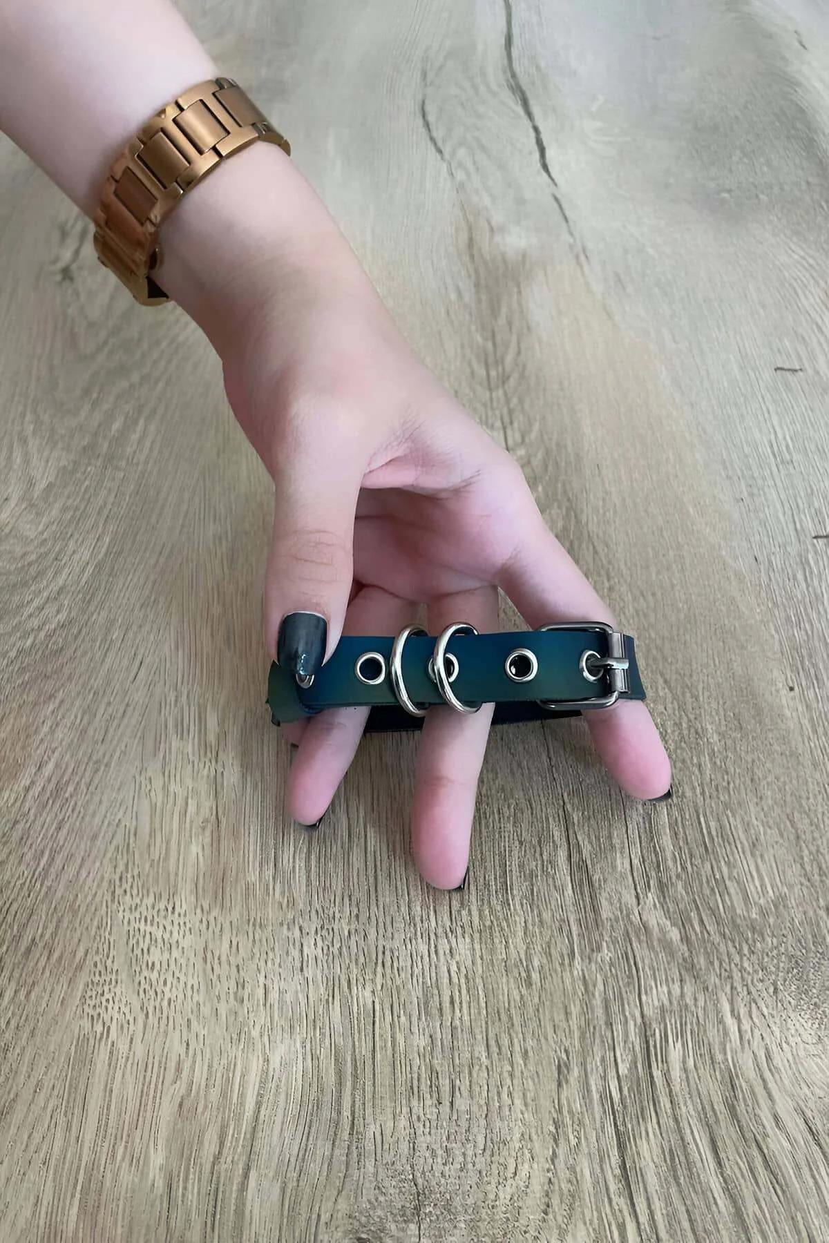 Iridescent Faux Leather Finger Harness with O-Rings
