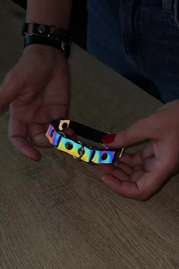 Reflective Rainbow Choker with O-Ring Hardware