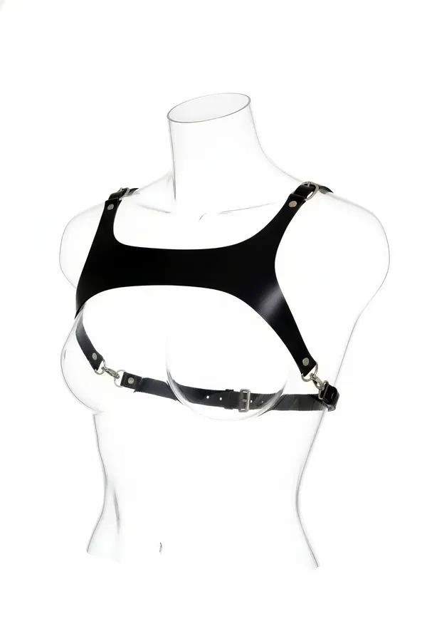 siyah suni deri vücut harness geniş göğüs paneli gümüş metal toka ve ayarlanabilir bel bandı
