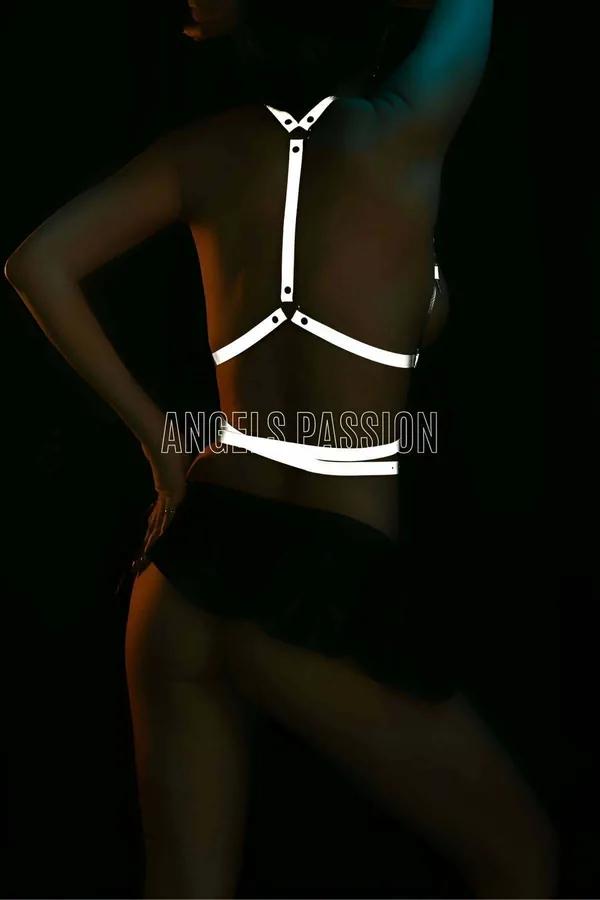 reflektörlü bel harness beyaz yansımalı bantlar karanlıkta X desen çapraz bel iç giyim