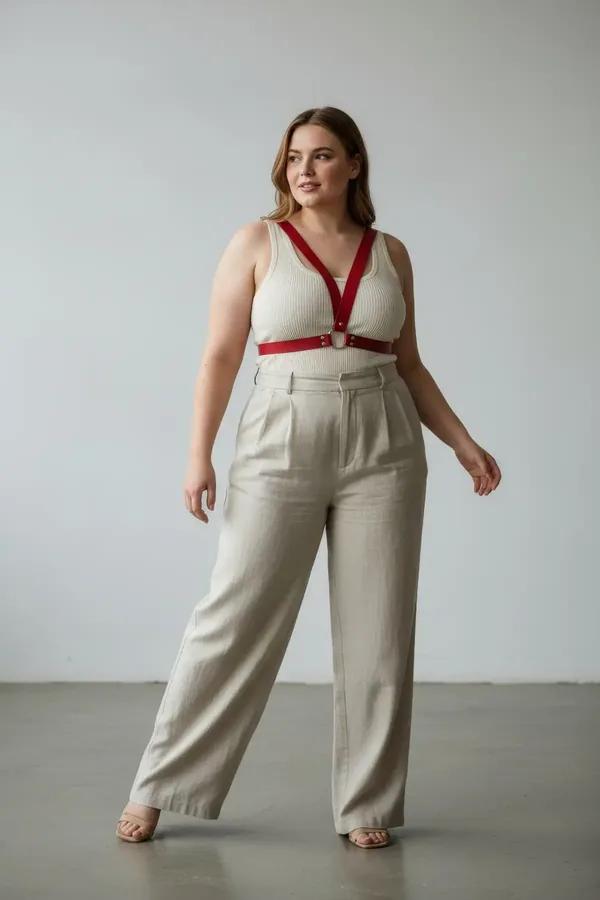 red faux leather o-ring chest harness bra top style with silver hardware and V-strap silhouette