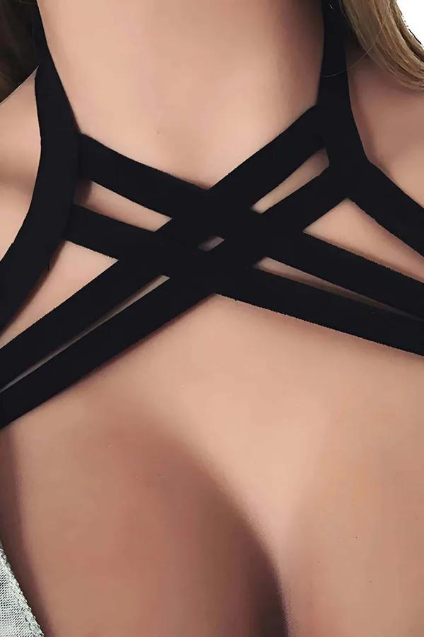 siyah elastik göğüs harness çapraz X bantlı mат yüzey göğüs merkezi