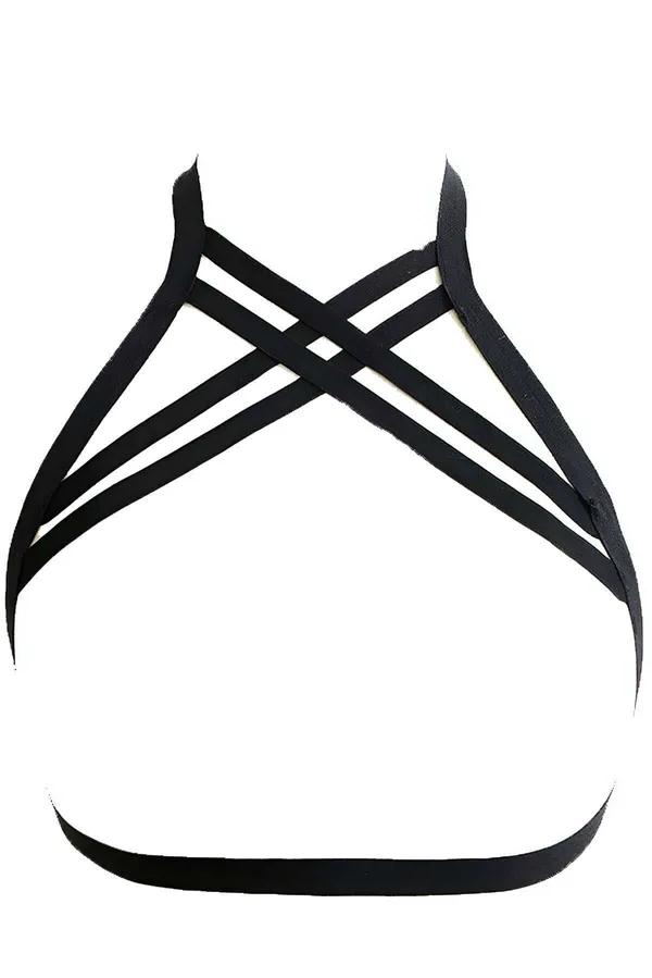 siyah elastik göğüs harness çapraz X bantlı mат yüzey göğüs merkezi