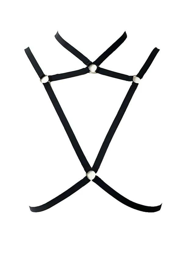 siyah elastik göğüs harness gümüş O-halkalı choker yaka bandı geometrik bant yapısı