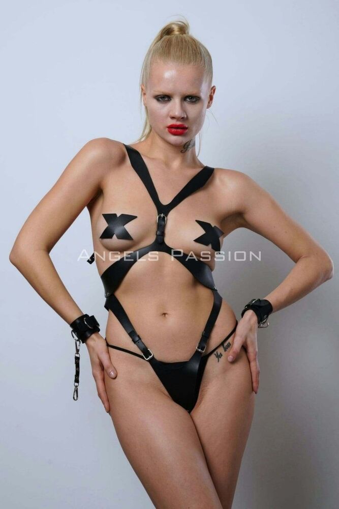 Cuffed Full Body Harness Set, Leather Fantasy Underwear, Women's Underwear - PNT1102 - 1