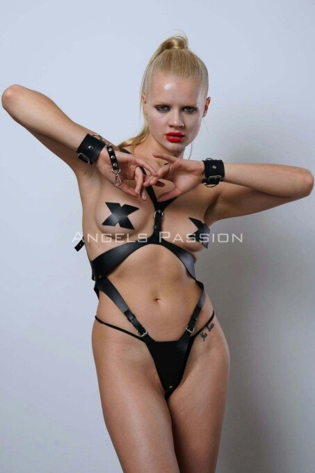 Cuffed Full Body Harness Set, Leather Fantasy Underwear, Women's Underwear - PNT1102 - 5