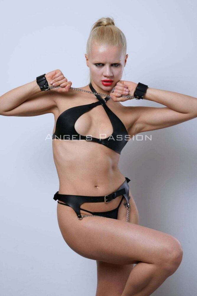 Fancy Leather Underwear, Leather Handcuffs and Waist Harness Set - PNT885 - 7