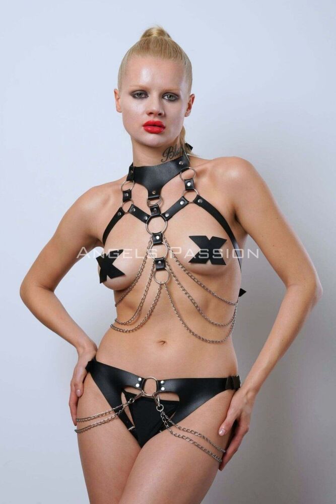 Fantasy Panties Harness Set with Open Chest and Crotch Cuffs - PNT1067 - 1