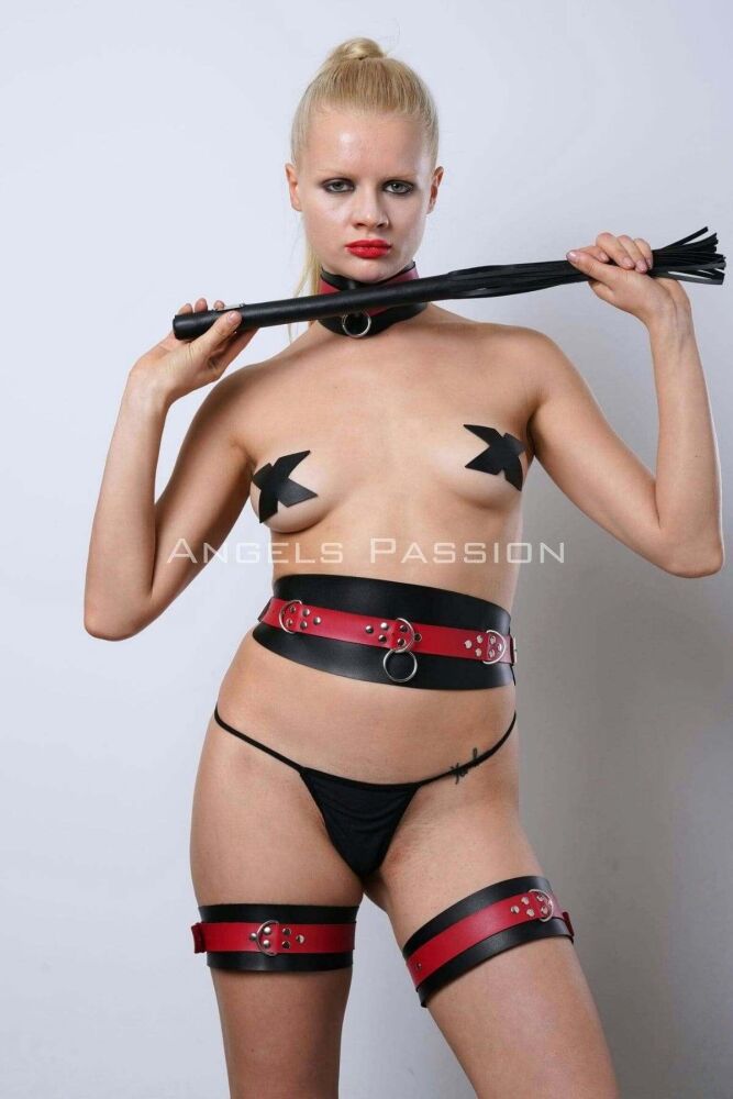 Full Set with Whips and Handcuffs, Leather Fantasy Slave Set - PNT1342 - 1