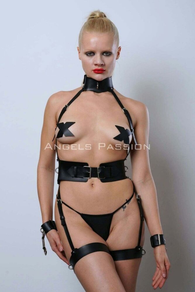 Leather Fancy Clothing, Cuffed Slave Harness Suit - PNT1338 - 3