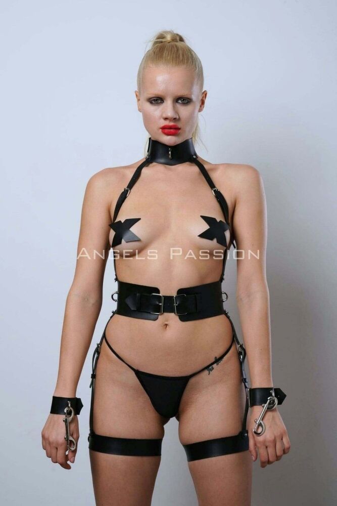 Leather Fancy Clothing, Cuffed Slave Harness Suit - PNT1338 - 8