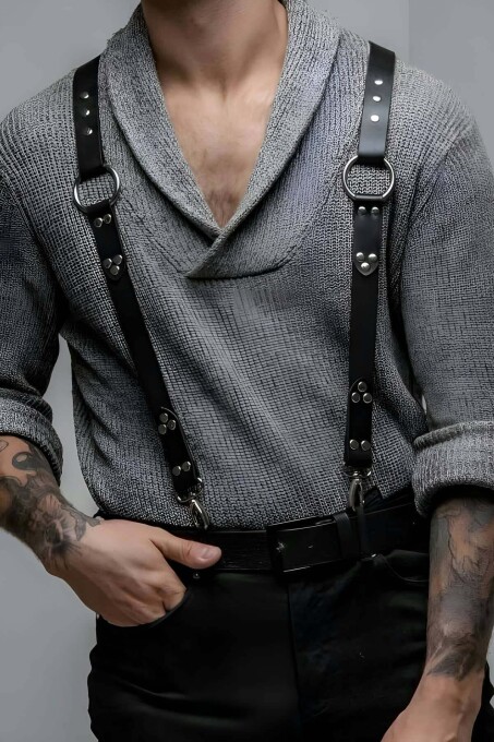Men's Belt Trouser Suspender, Stylish Leather Men's Body Belt - PNTM175 - 1