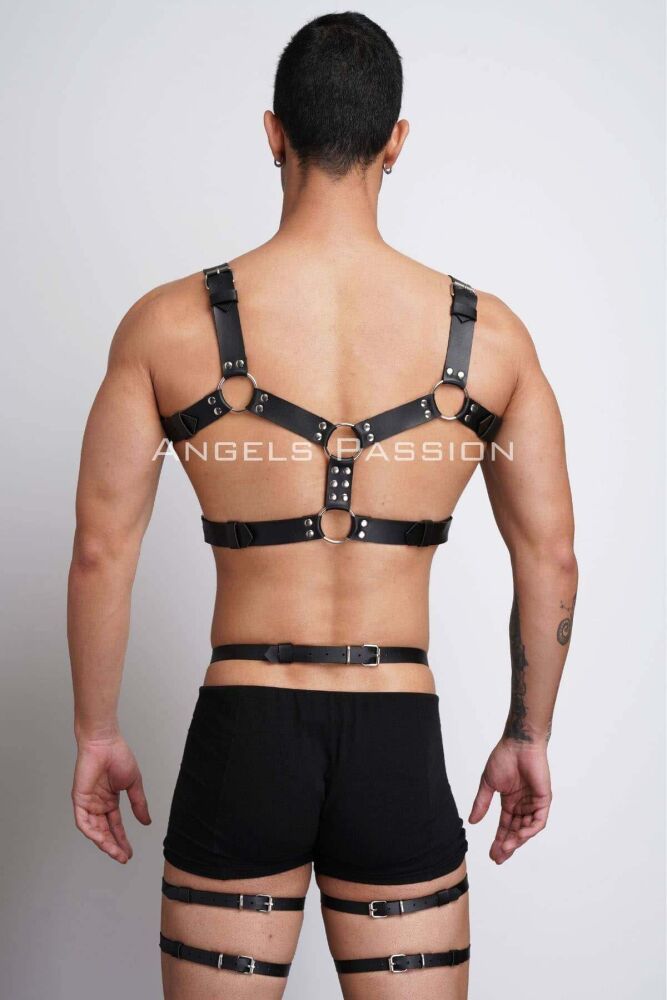 Men's Leather Chest Harness and Leg Harness Set - PNTM195 - 5