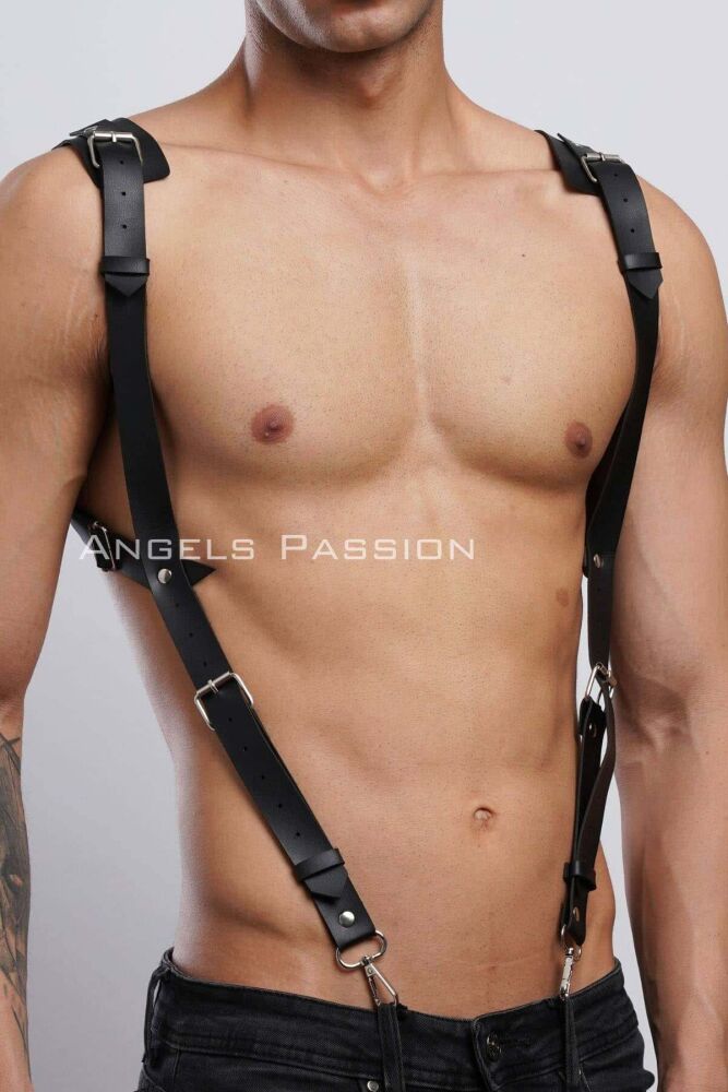 Men's Shirt Harness Accessory, Leather Harness with Shoulder Detail - PNTM135 - 1