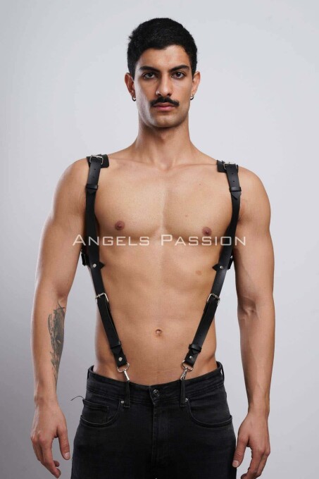Men's Shirt Harness Accessory, Leather Harness with Shoulder Detail - PNTM135 - 5