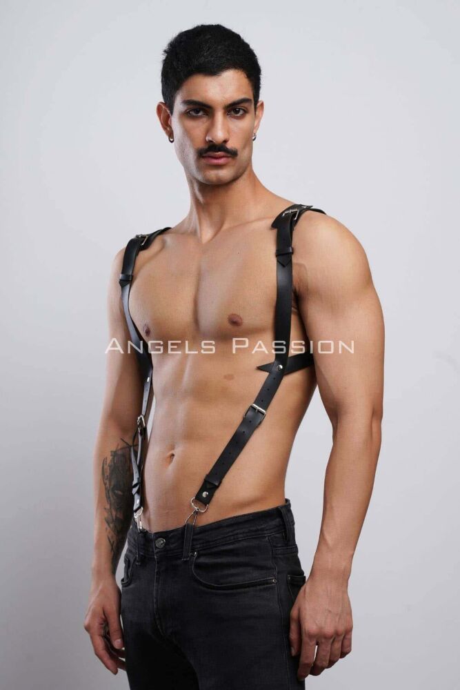 Men's Shirt Harness Accessory, Leather Harness with Shoulder Detail - PNTM135 - 6