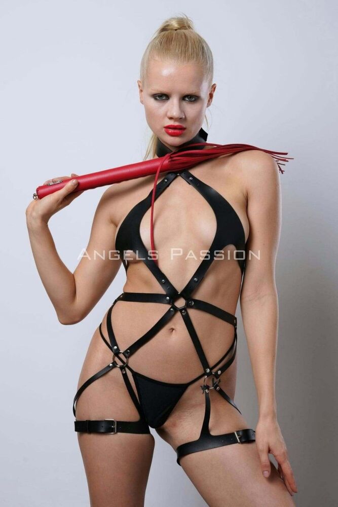 Red Whip Leather Harness, Full Body Leather Harness, Erotic Leather Underwear - PNT1348 - 8