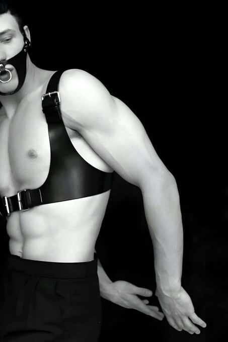 Sexy Leather Chest And Mask Harness - PNTM112 - 2