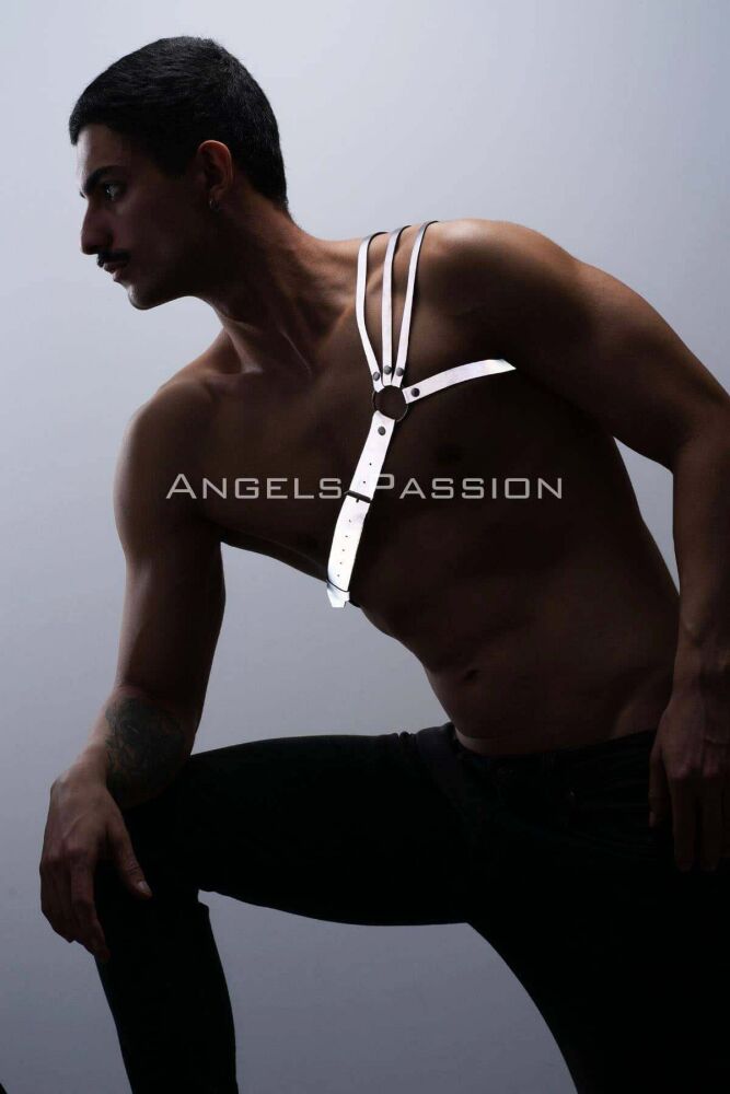 Stylish Men's Chest Harness with Reflective (Glow in the Dark) Shoulder Detail, 3 Stripes Harness - PNTM45 - 5