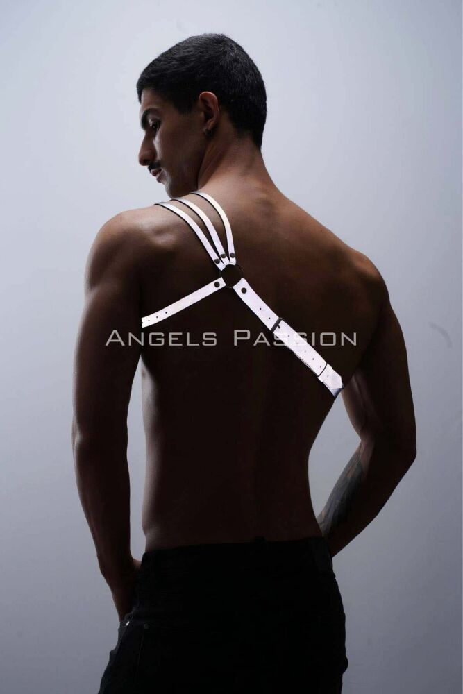 Stylish Men's Chest Harness with Reflective (Glow in the Dark) Shoulder Detail, 3 Stripes Harness - PNTM45 - 6