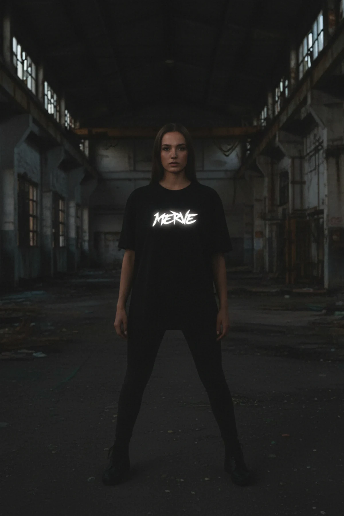 Black crescent moon star graphic tee with reflective logo detail