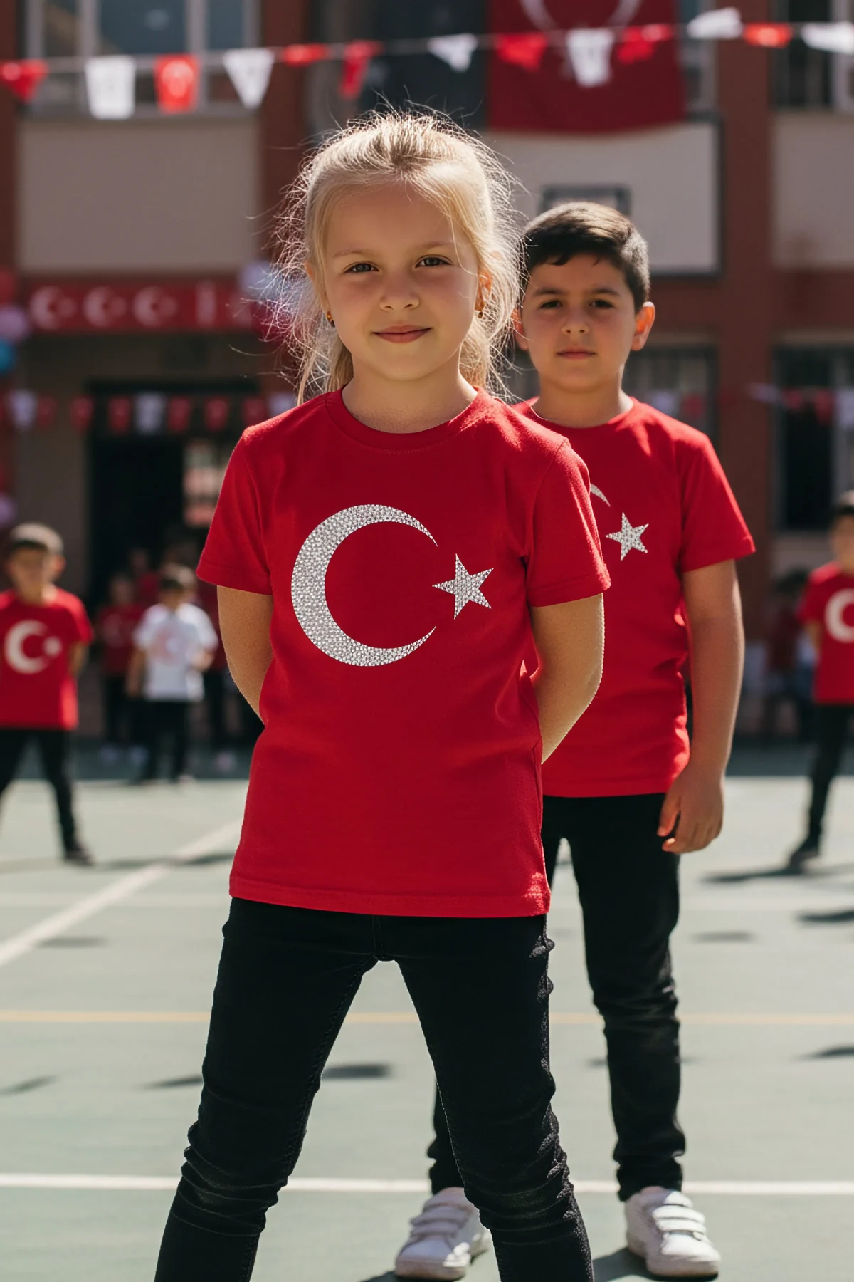Sparkling crescent moon and star outfit red kids t-shirt